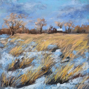 Картина пастелью Зима за городом 09