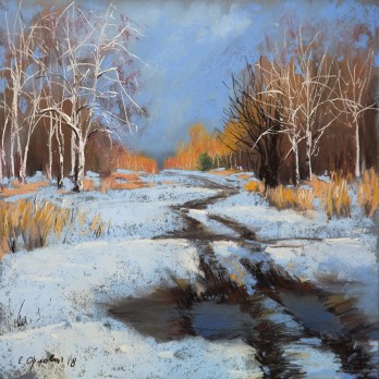 Картина пастелью Зима за городом 07