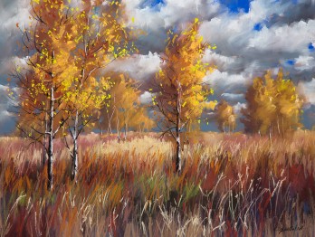 Картина пастелью Октябрь за городом