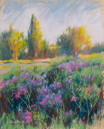 Картина пастелью Московский парк