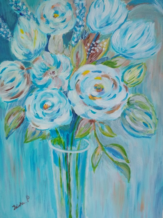 Картина акрилом Голубые розы