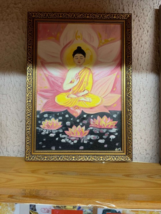 Картина маслом Будда на фоне лотоса