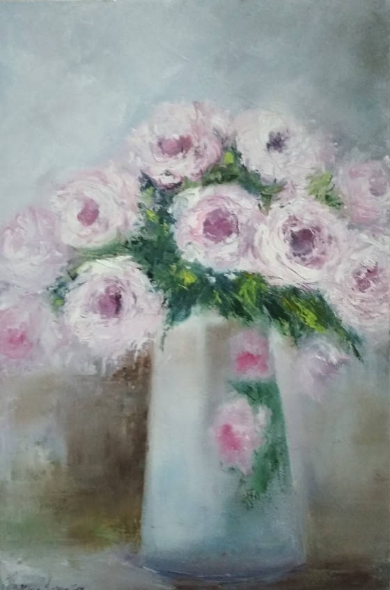 Картина маслом Розы в старом кувшине