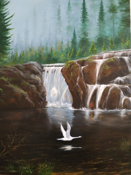 Картина маслом Лебідь