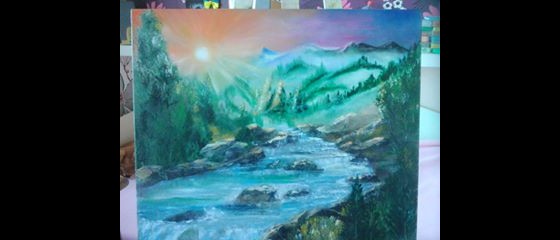 Картина маслом горная река