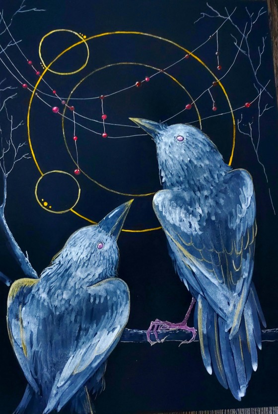 Картина в смешанной технике Призрачные спутники