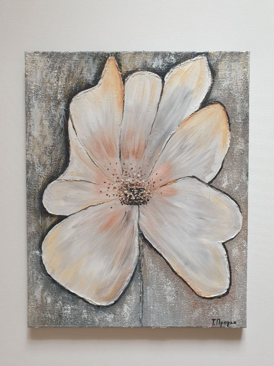 Картина в смешанной технике  Интерьерная картина "Цветок "Перламутровая нежность"