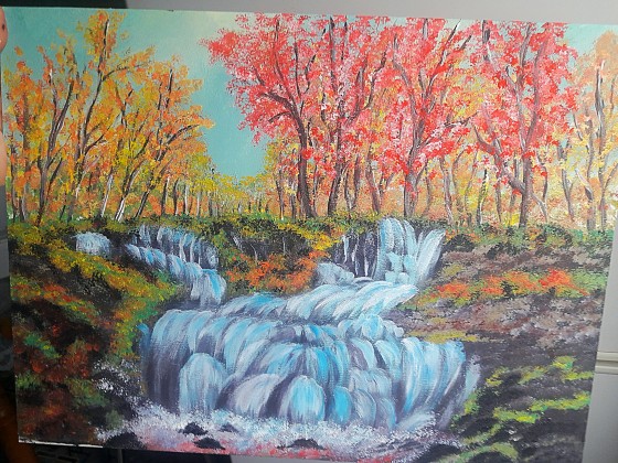 Картина акрилом Краса осіннього волоспаду