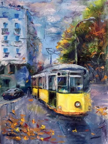 Картина маслом Осенний трамвайчик