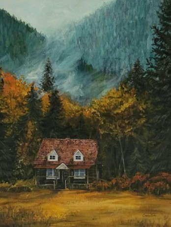 Картина маслом Домик в горах