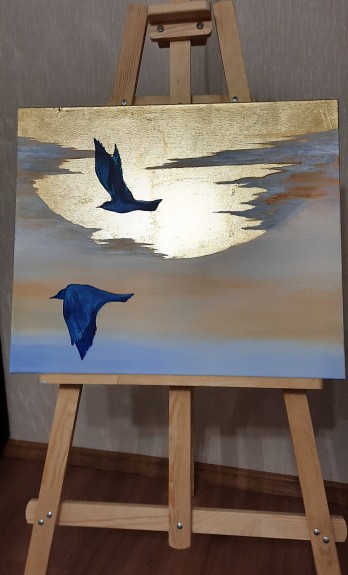 Картина акрилом Синие птицы.
