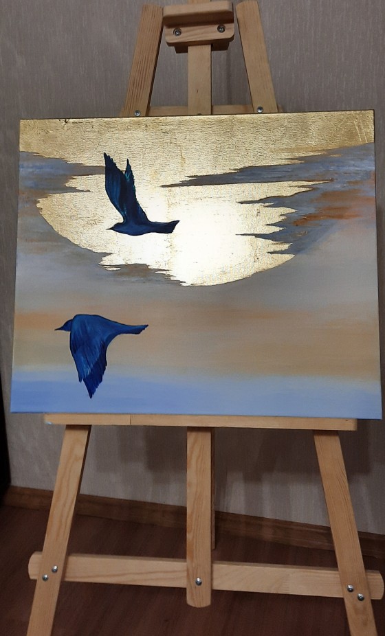 Картина акрилом Синие птицы.