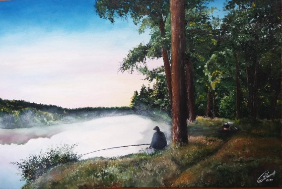 Картина маслом Лесное озеро