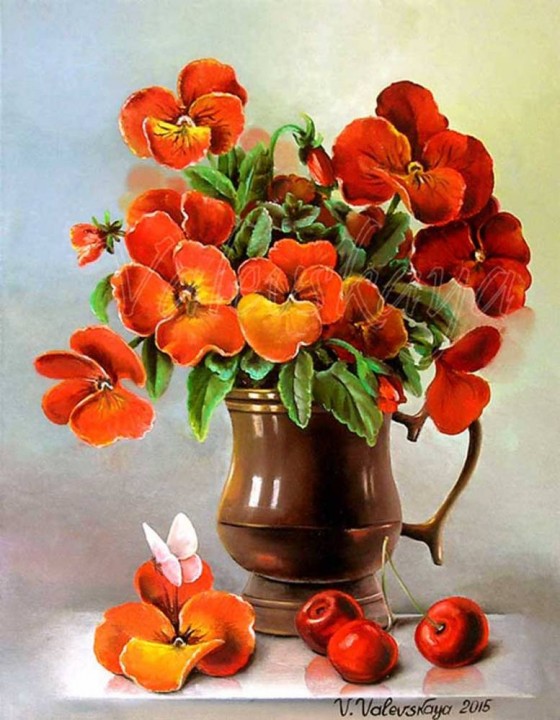 Картина маслом Анютины глазки