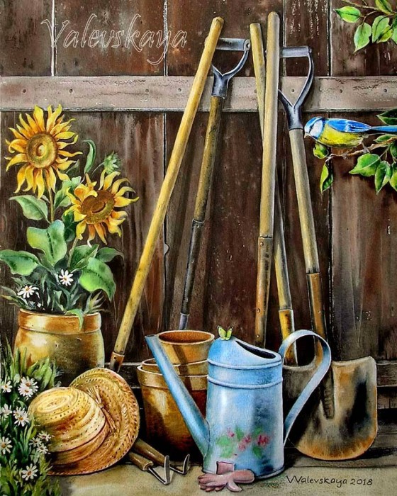 Картина акварелью Садовая шляпка