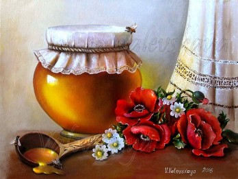 Картина маслом "Баночка мёда" - 2016 год; холст, масло; 30см х 40см; художник - Валентина Валевская