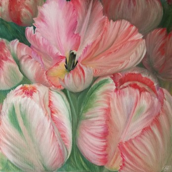 Картина маслом Картина маслом на холсте "Тюльпаны-папугаи" ручная работа 50 на 50 см