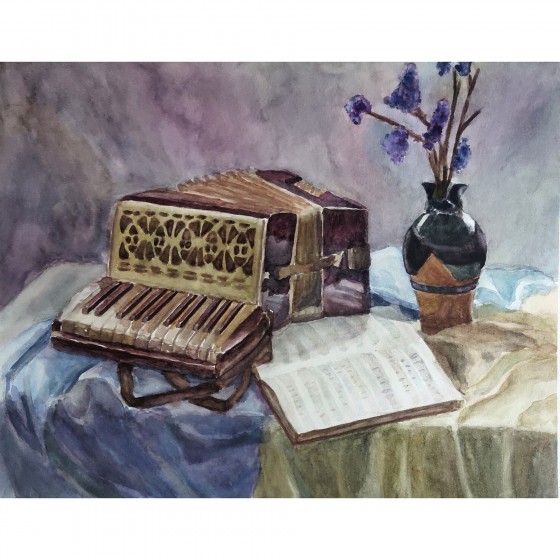 Картина акварелью Музыка в контражуре