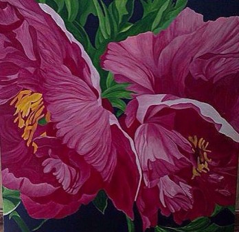 Картина в смешанной технике Пионы