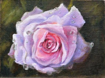 Картина маслом Роза с капельками росы