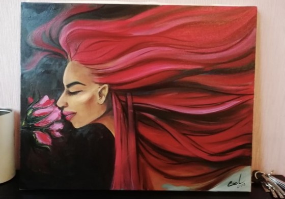 Картина маслом Муза в червоному