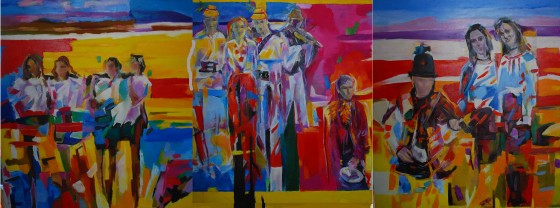 Картина маслом Гуцулія.Свято "Рахівська бринза".Триптих.