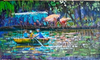 Картина маслом Голосеевские пруды Лодочная танция