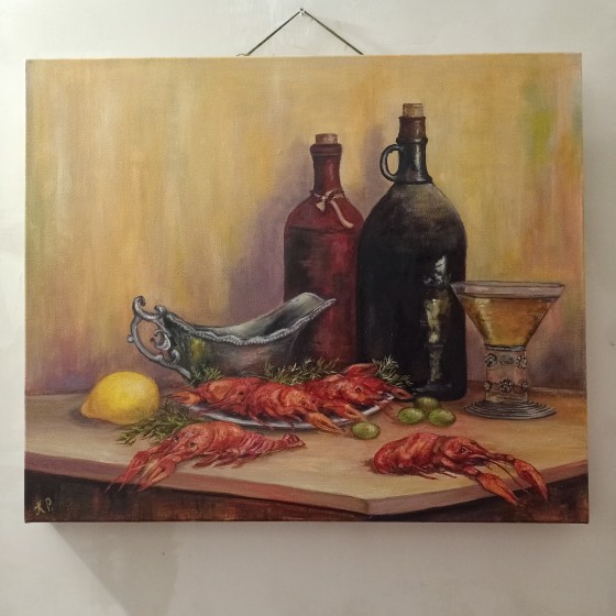 Картина маслом Раки и пиво