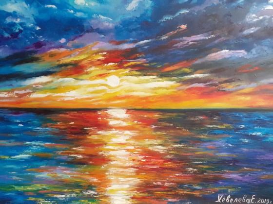 Картина маслом Закат на море.