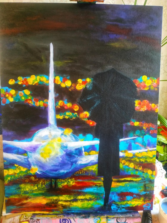 Картина акрилом Дождь.Ночь.Аэропорт